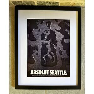 Framed Vintage Absolut Seattle Vodka Bottle Print Ad 1990